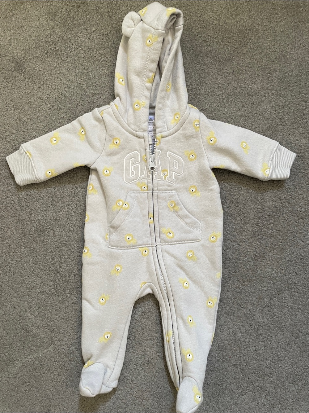GAP Cream Hooded Footed One-Piece with Yellow Dot Print - NEW never worn!